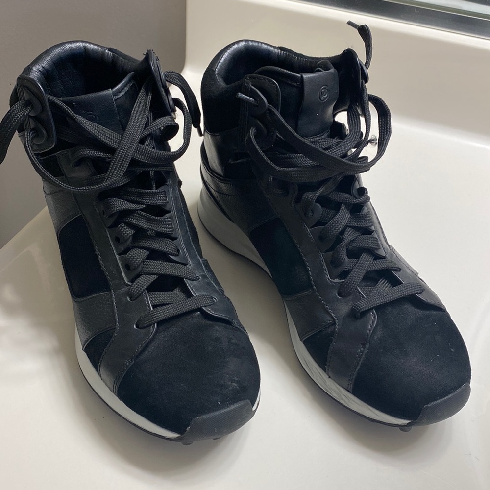 3.1 Phillip lim black leather and suede sneakers. High tops, flat rubber sole.